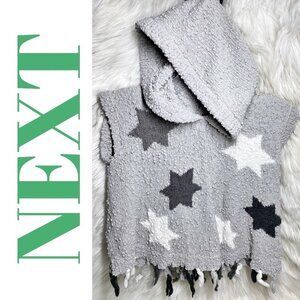 NEXT KNIT SLEEVELESS HOODED STAR SWEATER FRINGE GRAY‎ WHITE BOHO, GIRL 5-6 YO
